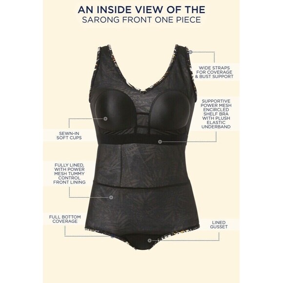 Swimsuits For All Sarong Front One Piece Swimsuit Black Plus Size 34 - Picture 3 of 16